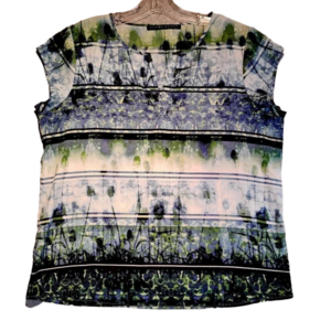 IVANKA TRUMP Women's Blouse Blue & Green Short Sleeve V Neck CK  MEASUREMENTS